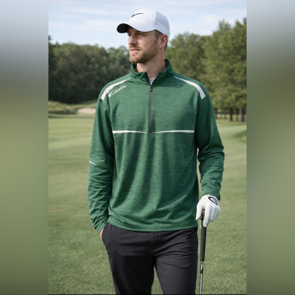 Columbia Mens Golf Omni Wick Scorecard Pullover Green M-NWT‎